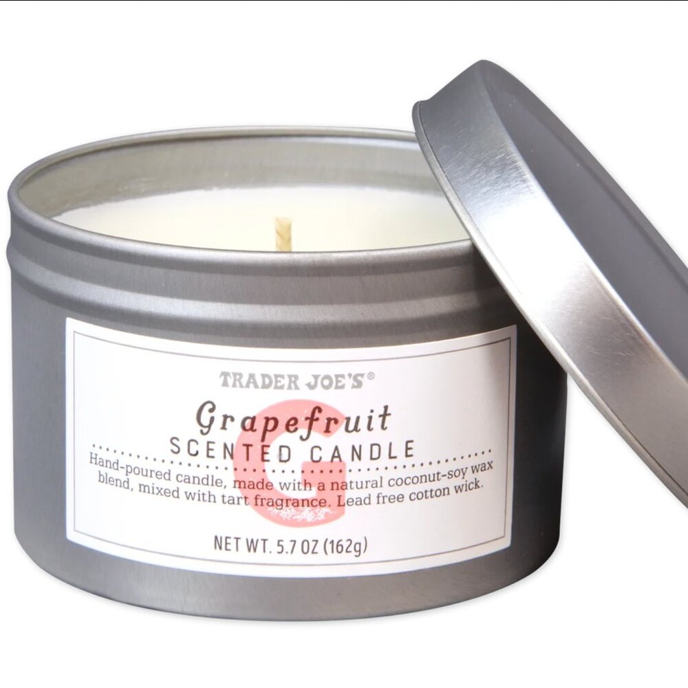 NWT, Trader Joe's Grapefruit Scented Coconut-Soy Wax Candle, 5.7 Ounces